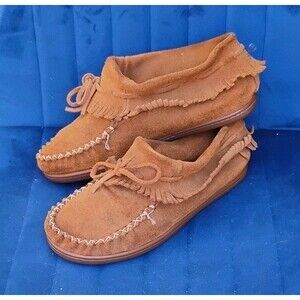 Vintage Barbo Canada Suede Fringe Moccasins Tan Brown Booties Womens 5 M